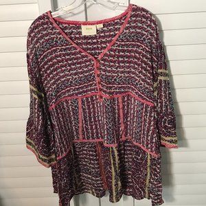 Lilyanna Maeve Tiered patchwork BOHO silk blouse S